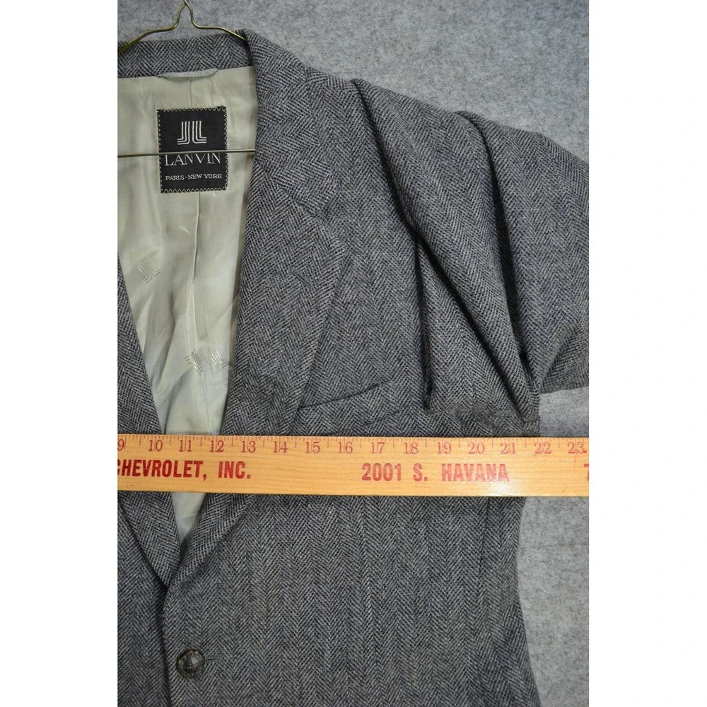 VTG Lanvin Blazer Mens 42 Gray Herringbone Scotland Camel Hair 90s Sport Coat‎